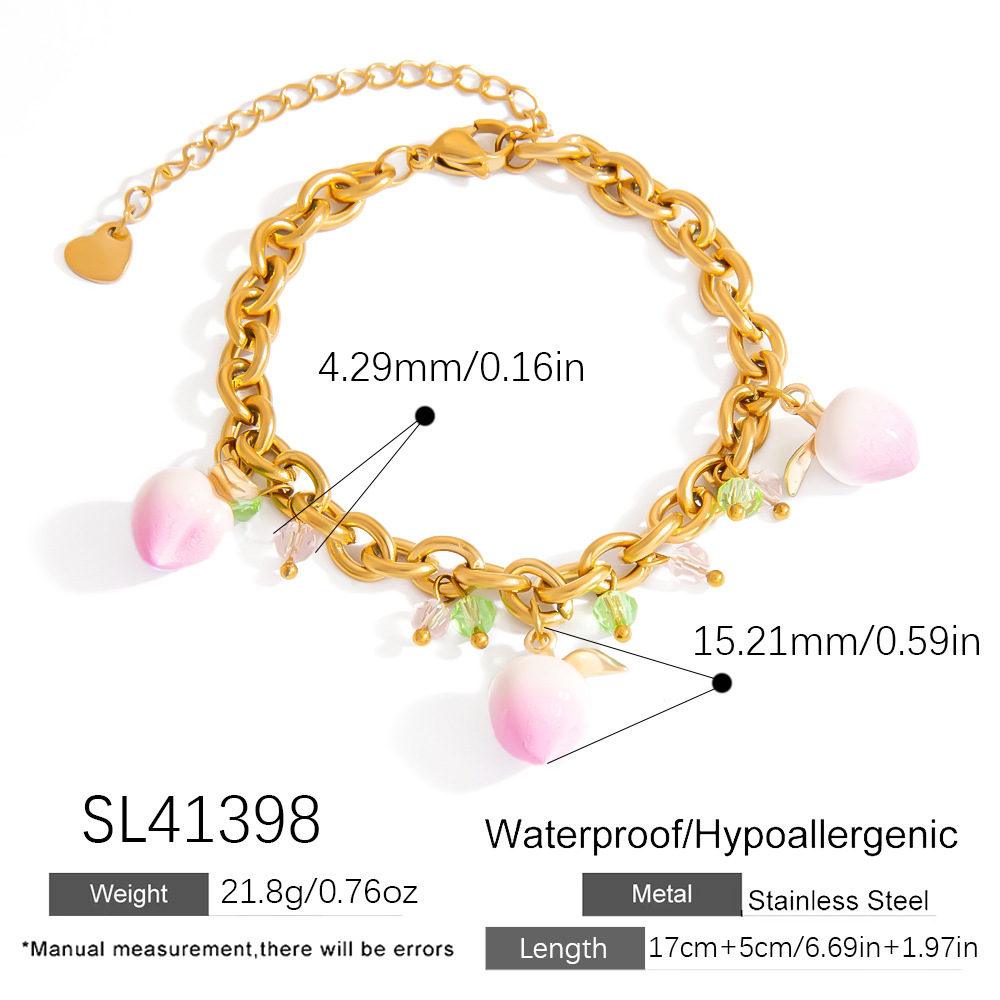 Bracelets À Breloques Sweet Peach En Acier Inoxydable Étanche Couleur Or Image2