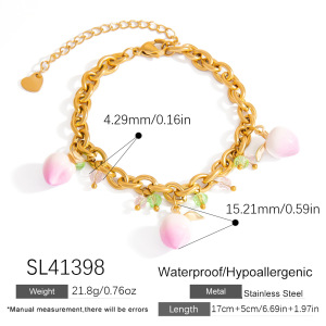 Bracelets À Breloques Sweet Peach En Acier Inoxydable Étanche Couleur Or h5 Image2