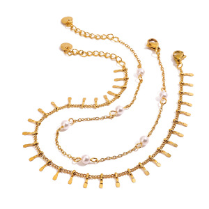 Chaîne De Cheville Classique En Acier Inoxydable Étanche, Couleur Or, Avec Perles h5 