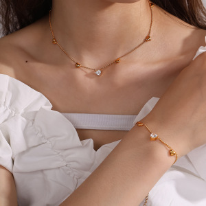 Collier Chaîne En Acier Inoxydable Couleur Or Avec Cœur, 1 Pièce h5 Image4