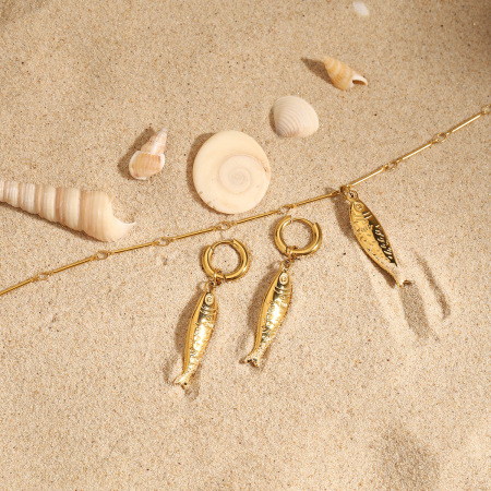 Boucles d'oreilles pendantes en acier inoxydable doré, couleur or, motif poisson mignon
