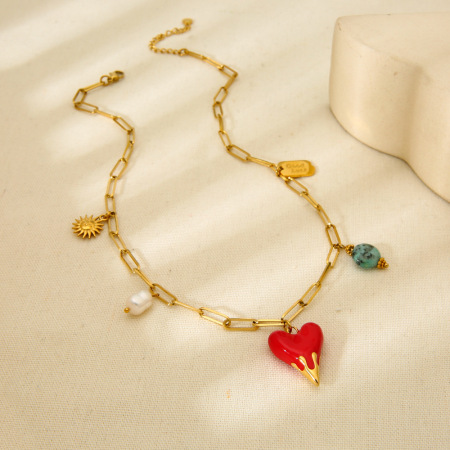 Colliers pendentifs rétro en forme de cœur, en acier inoxydable étanche, couleur or, pour femmes