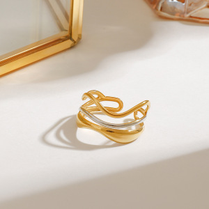 Bague Ajustable Pour Femme, En Acier Inoxydable Doré, Étanche, Multicouche, À Effet Ondulé. h5 Image5
