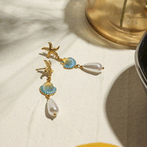 Boucles D'Oreilles Pendantes En Acier Inoxydable Couleur Or Ins Style Oceanic h5 Image8