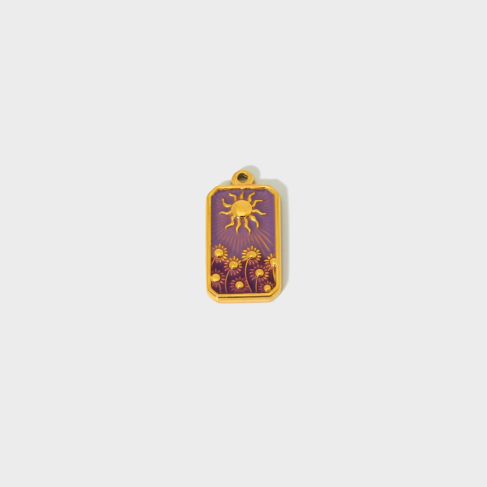 1 Pendentif Rectangulaire Tournesol Soleil À Faire Soi-Même En Acier Inoxydable Doré Étanche Image2