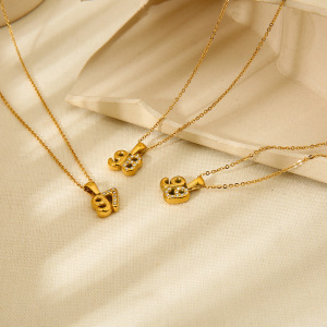 Collier Pendentif Étanche En Acier Inoxydable Doré Avec Chiffres h5 Image3