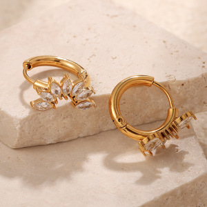 1 Paire De Boucles D'Oreilles Créoles En Acier Inoxydable Couleur Or Et Zircon h5 Image3
