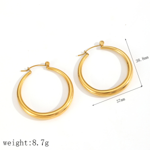 Boucles D'Oreilles Créoles Classiques En Acier Inoxydable Étanche Couleur Or h5 