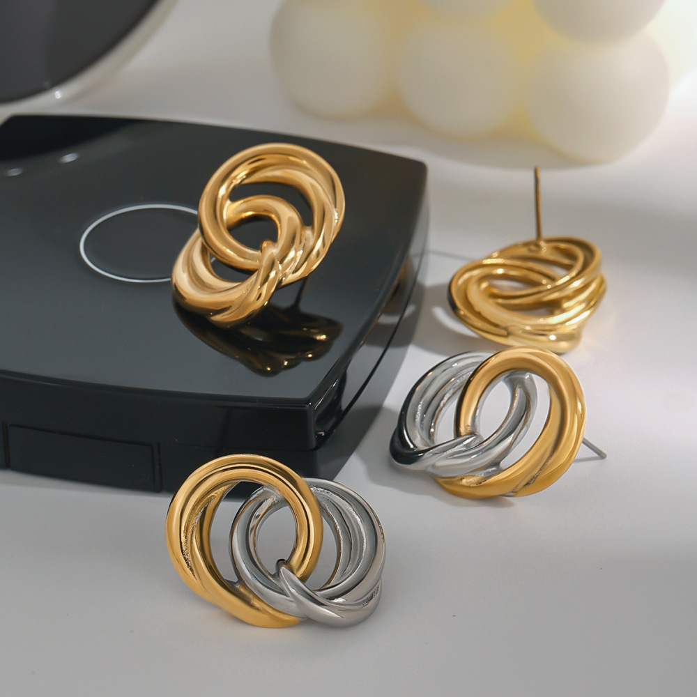 1 Paire De Boucles D'Oreilles Puces Pour Femme En Acier Inoxydable Étanche, Coloris Or Et Argent. h5Image3
