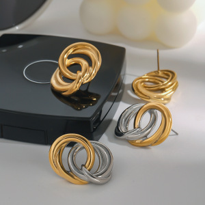1 Paire De Boucles D'Oreilles Puces Pour Femme En Acier Inoxydable Étanche, Coloris Or Et Argent. h5 Image3