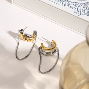1 Paire De Boucles D'Oreilles Pendantes À Pampilles En Acier Inoxydable Couleur Or Pour Femme, Série Simple Style Ins h5 Image4