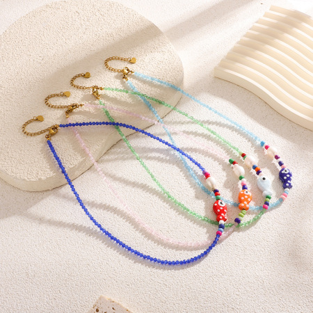 Colliers à pendentif en pierre naturelle et céramique, motif poisson fantaisiste, pour femme 2