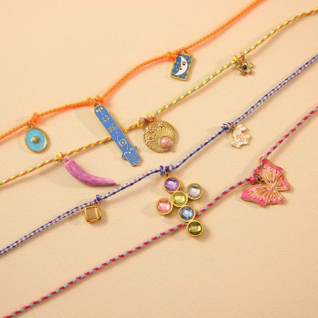 Collier pendentif sophistiqué en forme de croix, en corde de coton, acier inoxydable, étanche, couleur or, pour femme