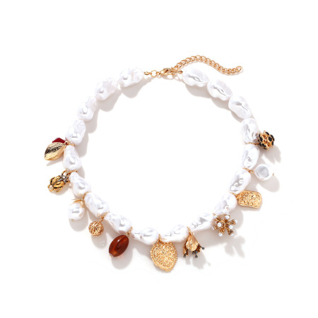 Collier de perles artificielles en alliage de fleurs rétro pour femme, série classique, 1 pièce