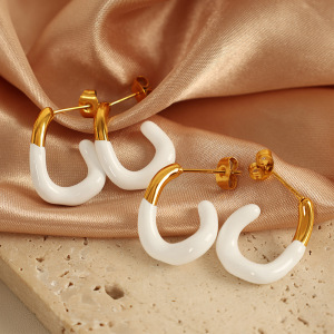 Boucles D'Oreilles Créoles Colorées En Acier Inoxydable Imperméable h5 Image2