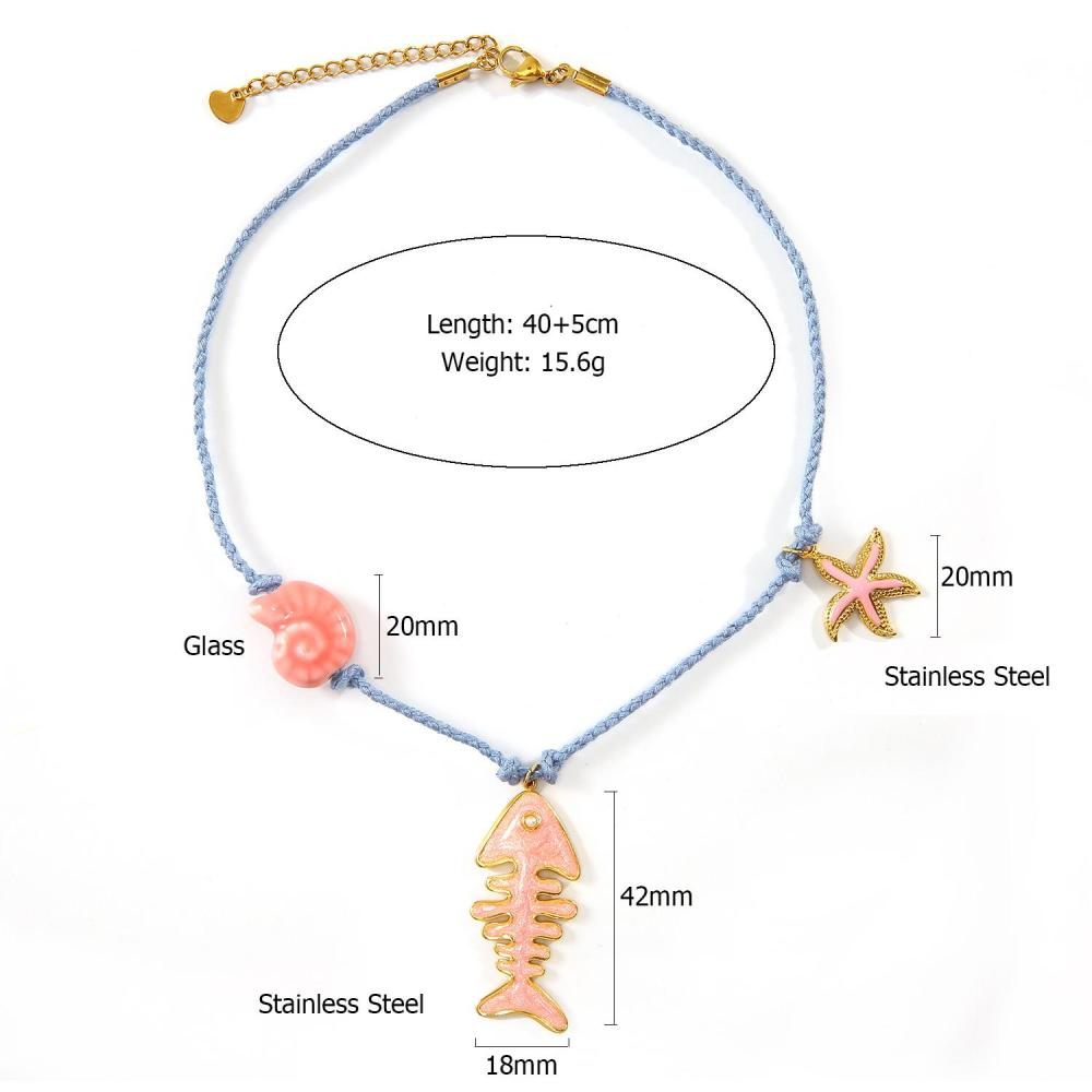 Colliers Pendentifs Pour Femmes En Corde De Coton À Motif Arête De Poisson, Acier Inoxydable, Couleur Or, Étanches Image2
