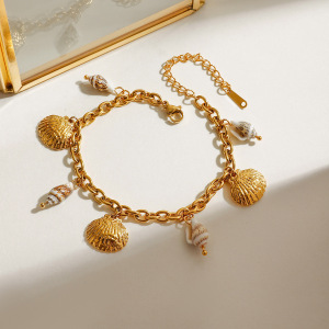 Bracelet À Breloques Pour Femme, En Acier Inoxydable Étanche Couleur Or, Motif Coquillage (1 Pièce). h5 Image3