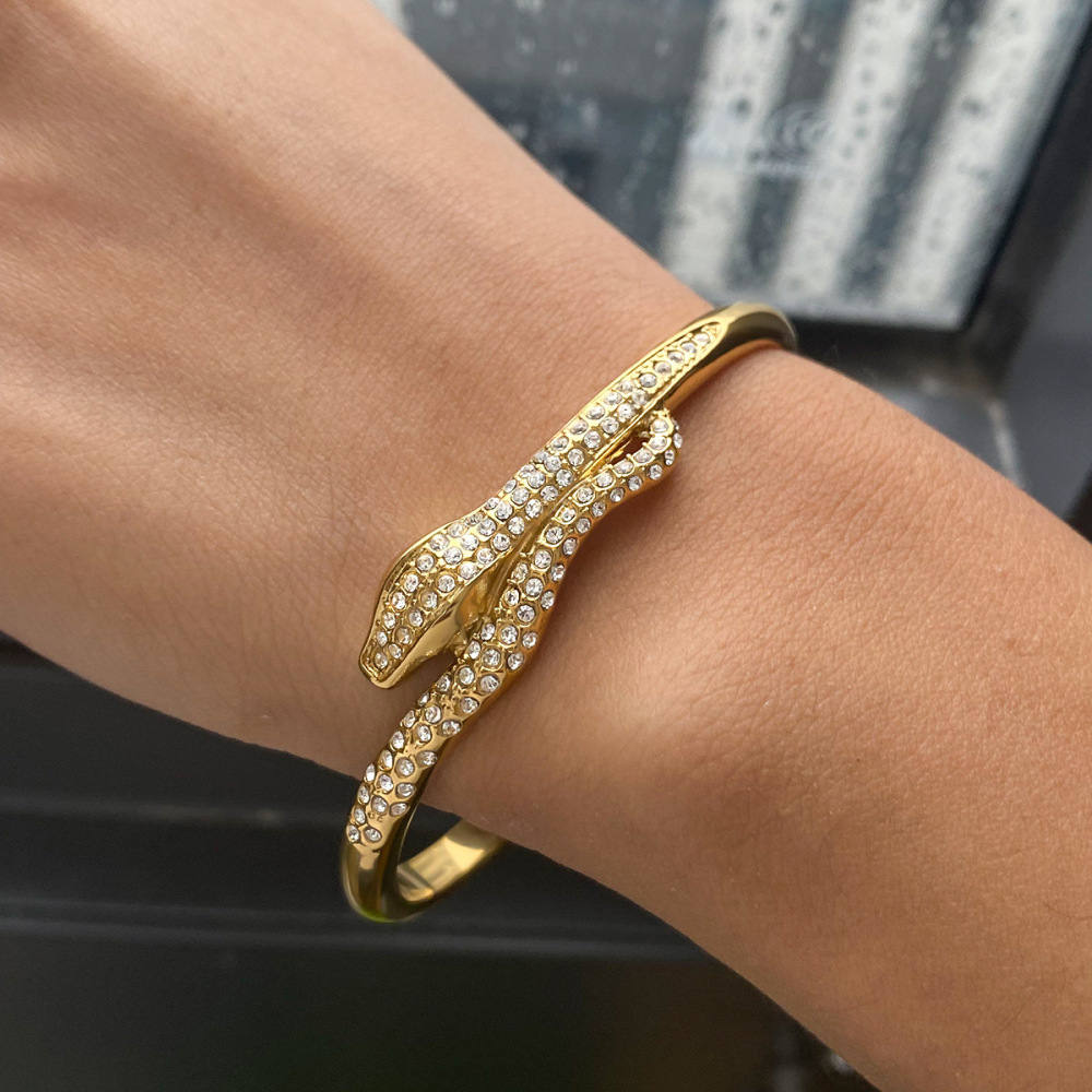 Bracelet Jonc Rétro Pour Femme, En Acier Inoxydable, Étanche, Couleur Or, Forme Serpent (1 Pièce) Image4