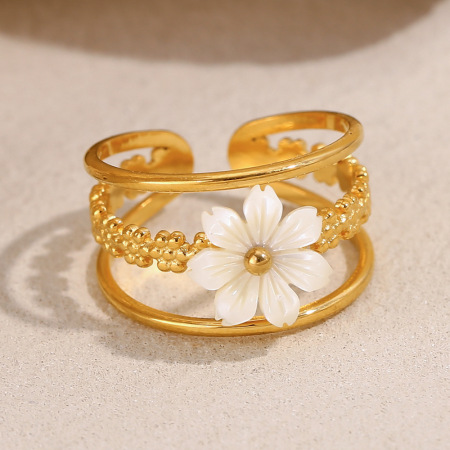 Bague femme vintage personnalisée à motif floral en acier inoxydable doré, étanche (1 pièce)
