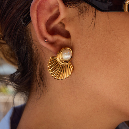 Boucles d'oreilles puces rétro en acier inoxydable étanche couleur or