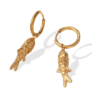 Boucles D'Oreilles Pendantes Rétro En Acier Inoxydable, Couleur Or, Étanches, Motif Poisson h5 Image5