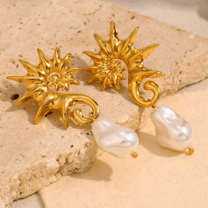 Boucles D'Oreilles Pendantes Hippocampe En Acier Inoxydable Étanche Couleur Or h5 Image5