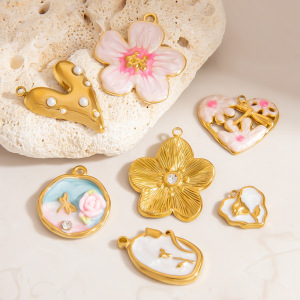 Pendentifs Pour Femmes En Acier Inoxydable Doré, Finition Fleur, Huilée À L'Huile, Étanches h5 Image3