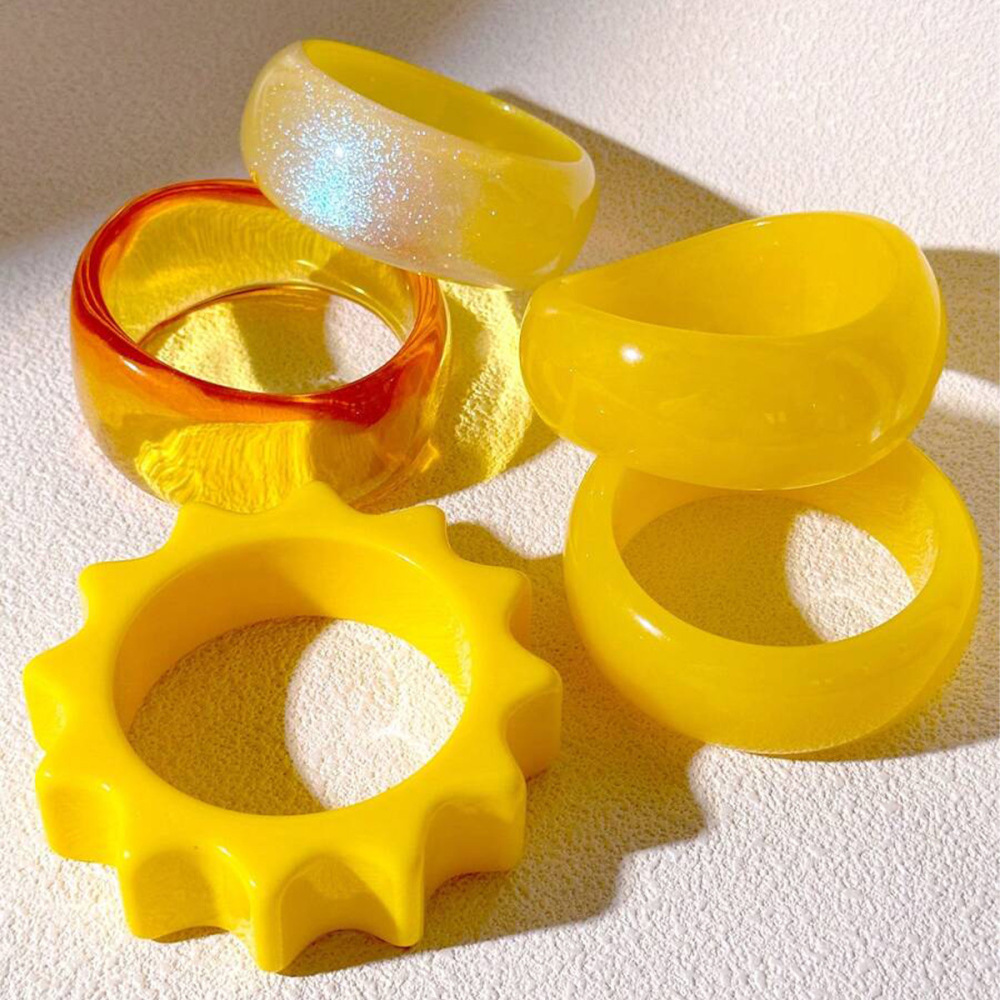 Bracelets Ronds En Résine Jaune Citron Pour Femmes, Série Simple Image3
