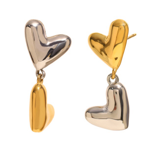 Boucles D'Oreilles Pendantes Rétro En Forme De Cœur, En Acier Inoxydable Étanche, De Couleur Or Et Argent. h5 Image6