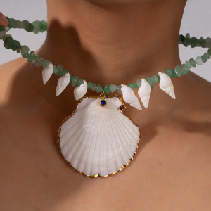 Colliers Pendentifs Pour Femmes En Perles D'Aventurine Verte Et Coquillages h5 Image5