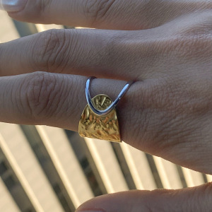 Bague Asymétrique Ajustable Pour Femme, En Acier Inoxydable Étanche, Bicolore Or Et Argent (1 Pièce). h5 Image4
