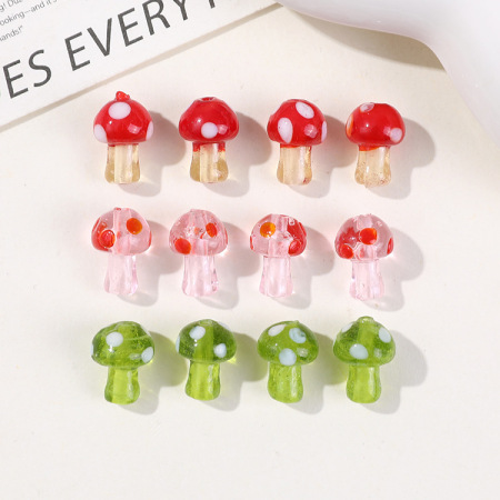 1 pièce de perles de verre à faire soi-même en forme de champignon vif