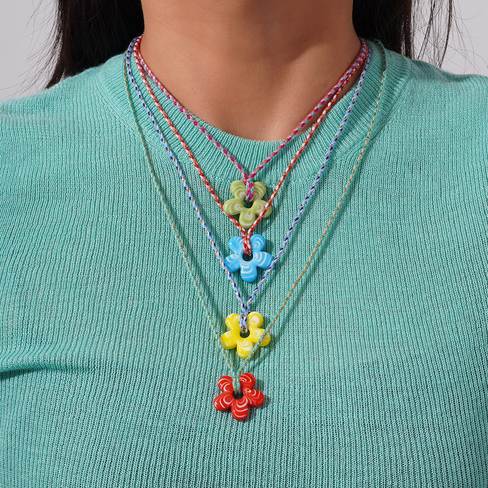 Collier Avec Pendentif En Verre Pour Femme, Série Romantique, Motif Fleur Douce, 1 Pièce Image3