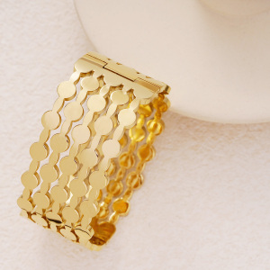 Bracelet Jonc Moderne Élégant À Motif Annulaire Patchwork En Acier Inoxydable Imperméable Couleur Or (1 Pièce) h5 Image4