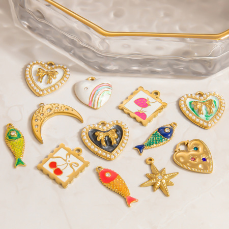 Pendentifs DIY étanches en acier inoxydable couleur or, style vacances