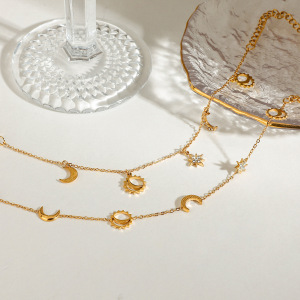 Bracelet À Breloques Lune Et Étoile Pour Femme, En Acier Inoxydable Doré (1 Pièce). h5 Image5
