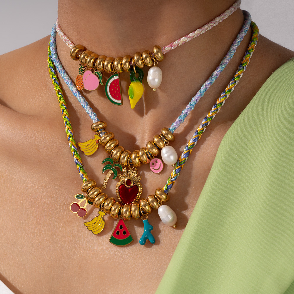 Colliers Pendentifs Pour Femmes, Motif Fruits Tropicaux, En Acier Inoxydable Étanche, Couleur Or Image3