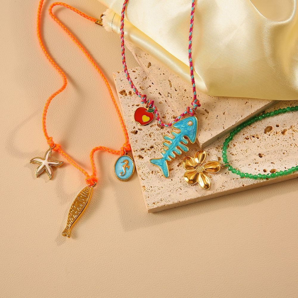 Colliers Pendentifs Pour Femmes En Acier Inoxydable Doré, Motif Poisson À Contraste De Couleurs h5Image6