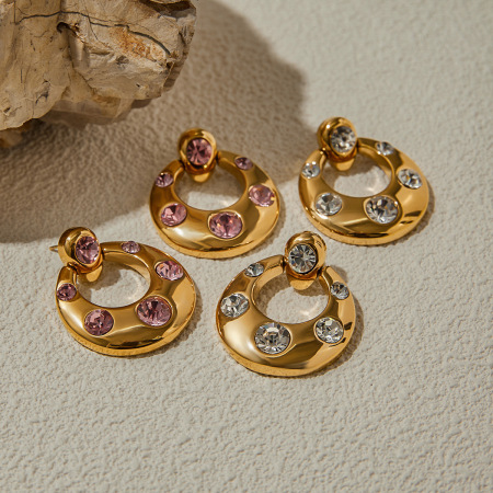 Boucles d'oreilles pendantes géométriques en acier inoxydable couleur or de style Ins
