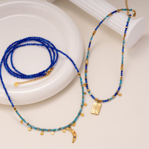 Collier De Perles Pour Femme, Pendentif En Forme De Lune Rétro, 1 Pièce, En Acier Inoxydable Étanche Couleur Or h5 Image5