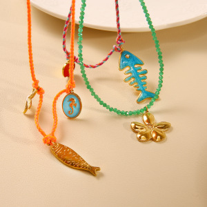 Colliers Pendentifs Pour Femmes En Acier Inoxydable Doré, Motif Poisson À Contraste De Couleurs h5 Image7