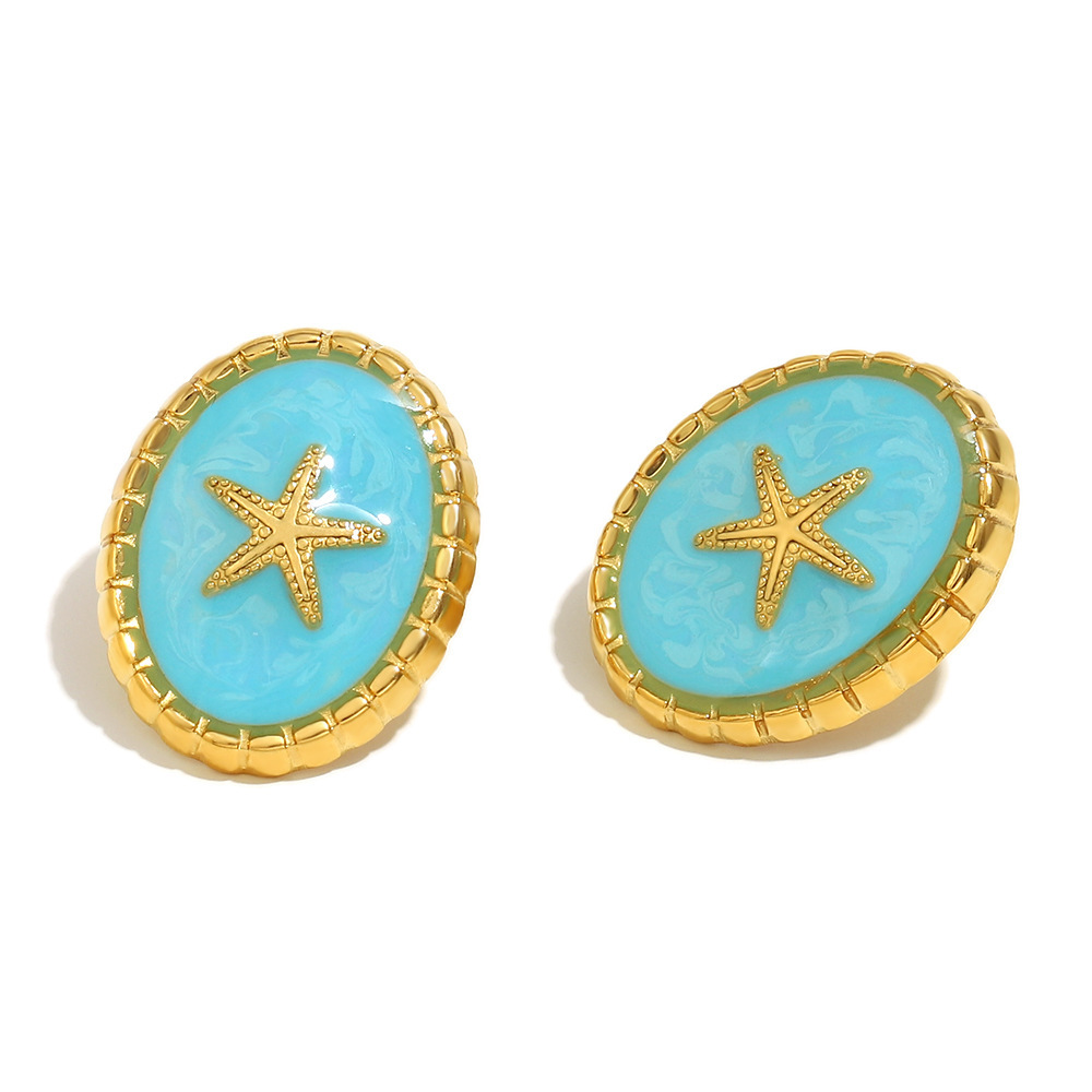 Boucles D'Oreilles Femme Vintage Légères Et Luxueuses En Acier Inoxydable Imperméable, Motif Étoile De Mer Et Contraste De Couleurs.