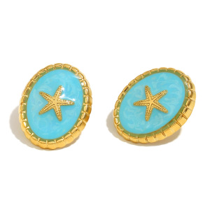 Boucles D'Oreilles Femme Vintage Légères Et Luxueuses En Acier Inoxydable Imperméable, Motif Étoile De Mer Et Contraste De Couleurs. h5