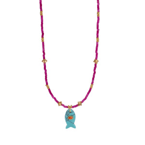 Collier De Perles Pour Femme, Collection Polychrome, Motif Poisson, En Acier Inoxydable, Couleur Or, Étanche, Avec Pierres Naturelles. h5 Image7