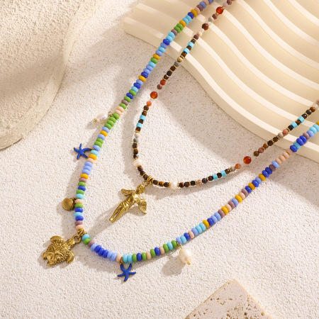 colliers pendentifs tortue de vacances  en acier inoxydable couleur or pierre naturelle pour femmes