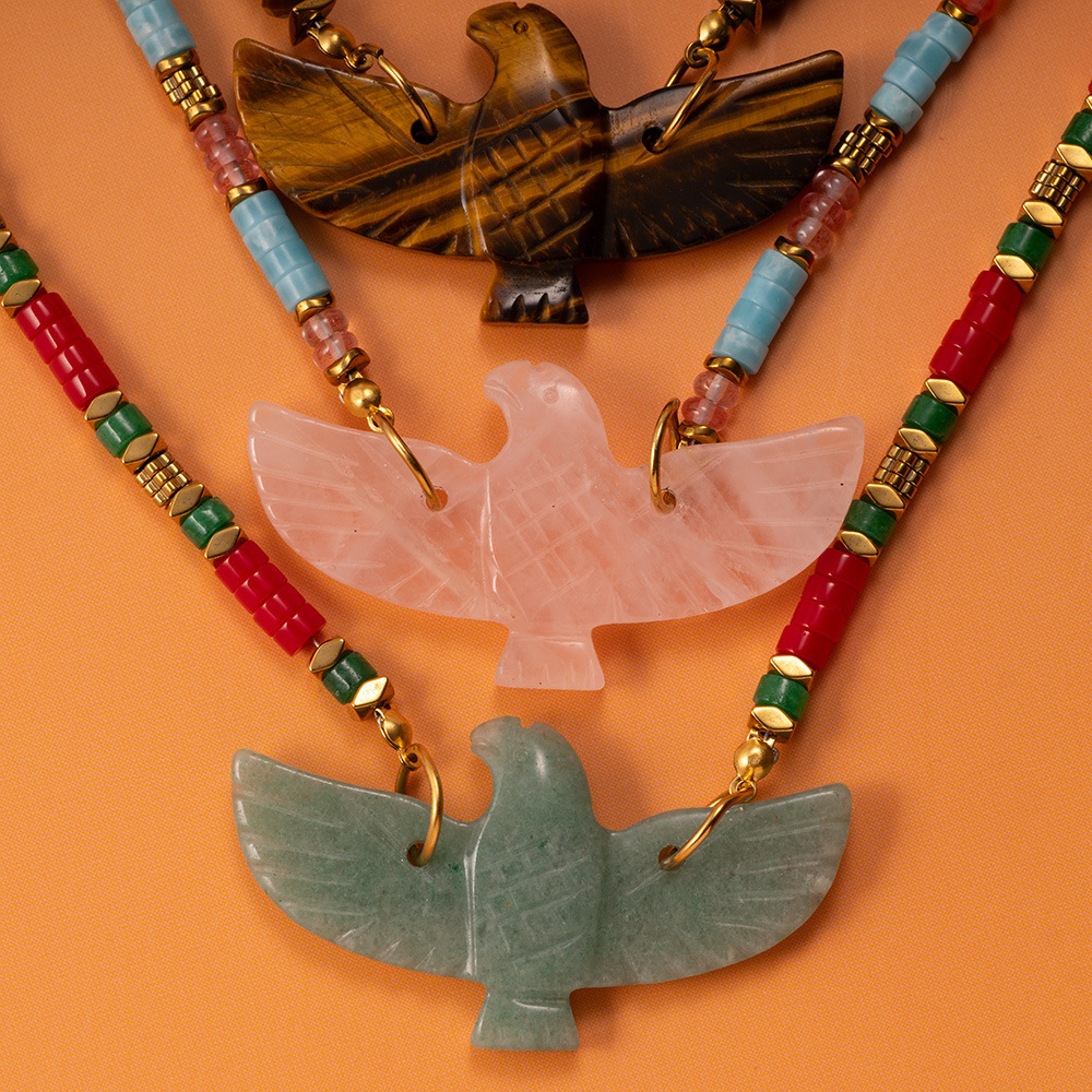 Collier De Perles Pour Femme, Style Bohème, En Acier Inoxydable, Couleur Or, Forme D'Aigle, 1 Pièce, De La Série Ethnique h5Image5