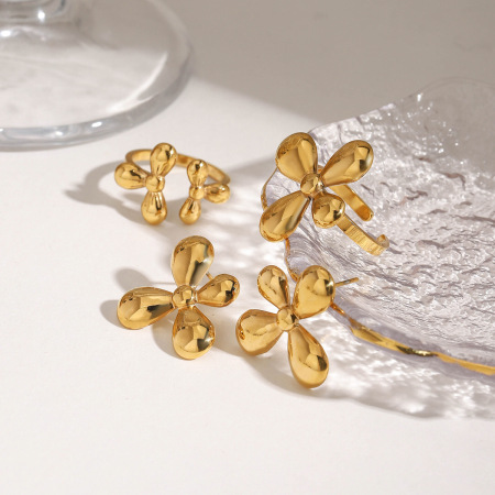 Bagues tendance en acier inoxydable doré, imperméables, à motif floral