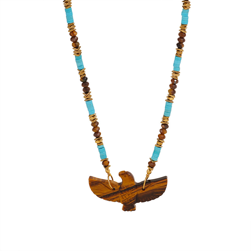 Collier De Perles Pour Femme, Style Bohème, En Acier Inoxydable, Couleur Or, Forme D'Aigle, 1 Pièce, De La Série Ethnique h5Image7