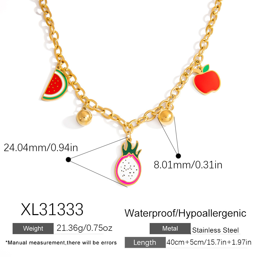 Colliers Avec Pendentif En Acier Inoxydable Doré, Couleur Or, Représentant De Jolis Fruits Image2