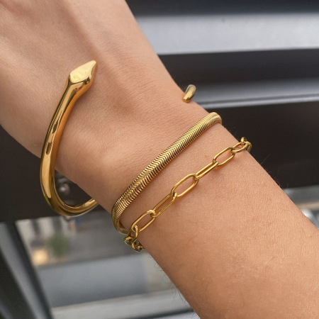 Bracelet jonc de luxe pour femme, en acier inoxydable, couleur or, forme serpent, étanche (1 pièce) 2